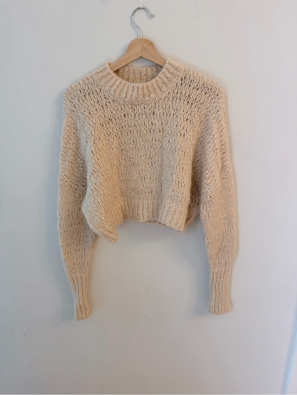 Wilfred Cream Textured Cropped alpaca blend Crewneck Sweater